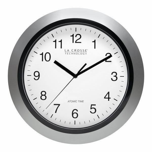 La Crosse Technology WT-3102S 10-Inch Atomic Analog Wall Clock, Silver