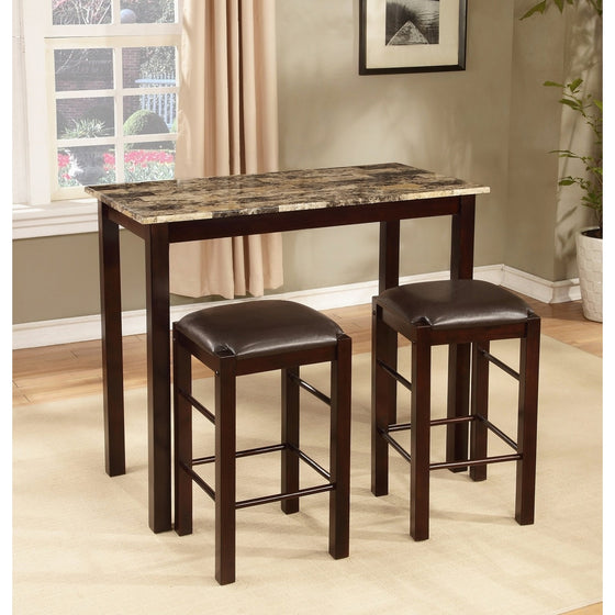 Roundhill Furniture Brando 3-Piece Counter Height Breakfast Set, Espresso Finish