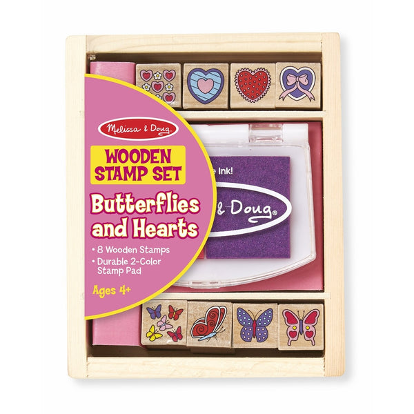 Melissa & Doug Butterfly and Heart Wooden Stamp Set: 8 Stamps and 2-Color Stamp Pad