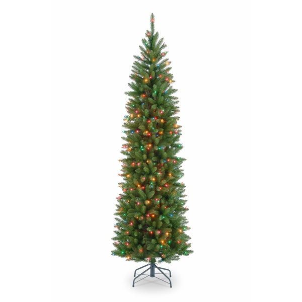 National Tree 7.5 Foot Kingswood Fir Pencil Tree with 350 Multicolor Lights, Hinged (KW7-313-75)