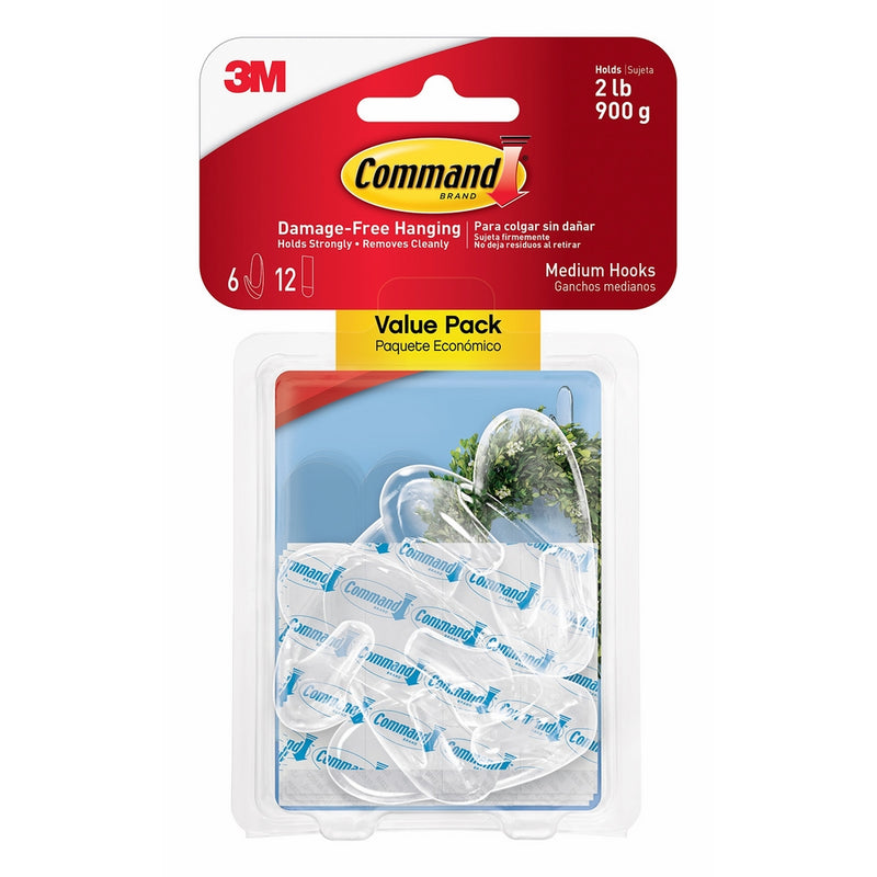 Command Hooks, Medium, Clear, 6-Hooks (17091CLR-6ES)