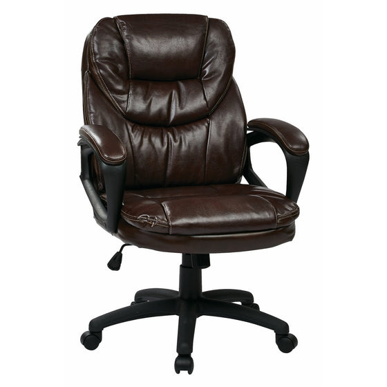 Office Star Faux Leather Manager's Chair with Padded Arms, Chocolate