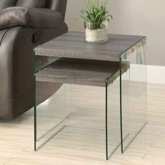 Monarch Specialties I 3053,Nesting Table, Tempered Glass, Dark Taupe