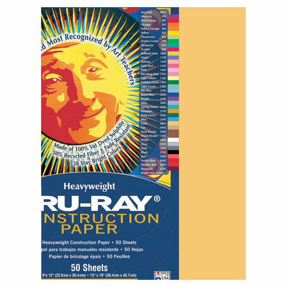 Pacon PAC102998 Tru-Ray Construction Paper, 12" x 18", Gold, 50 Sheets