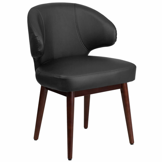 Flash Furniture Comfort Back Series Black Leather Side Reception Chair with Walnut Legs