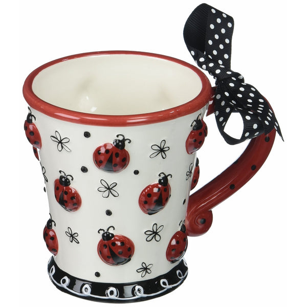 Adorable Ladybug 10 oz Coffee Mug/cup with Dotted Bow Great Gift For Lady Bug Lovers