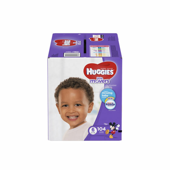 HUGGIES LITTLE MOVERS Diapers, Size 6 (35 lb.), 104 Ct, ECONOMY PLUS (Packaging May Vary), Baby Diapers for Active Babies