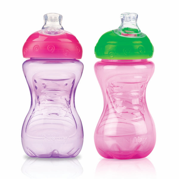 Nuby 2-Pack No-Spill Super Spout Easy Grip Cup, 10 Ounce, Pink and Purple