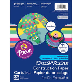 SunWorks Smart-Stack Construction Paper, 9 x 12 Inches, 11 Colors, 300 Count (6525)
