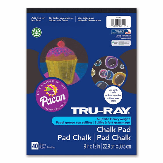 Pacon PAC6591 Tru-Ray Chalk Paper Pad, 9" x 12", Black, 40 Sheets