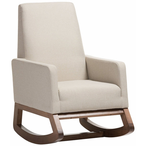 Baxton Studio Yashiya Mid Century Retro Modern Fabric Upholstered Rocking Chair, Light Beige