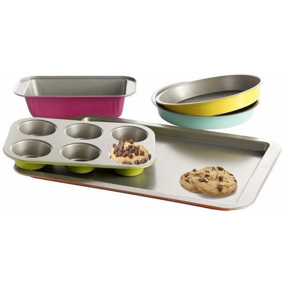 Gibson Home 92286.05 Color Splash Lyneham 5-Piece Carbon Steel Bakeware Set, Gray