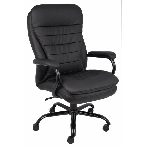 Boss Office Products B991-CP Heavy Duty Double Plush LeatherPlus Chair with 350lbs Weight Capacity in Black