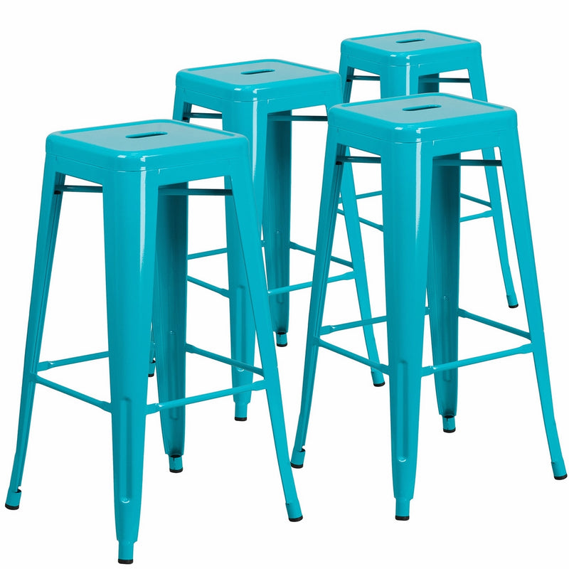 Flash Furniture 4 Pk. 30'' High Backless Crystal Teal-Blue Indoor-Outdoor Barstool