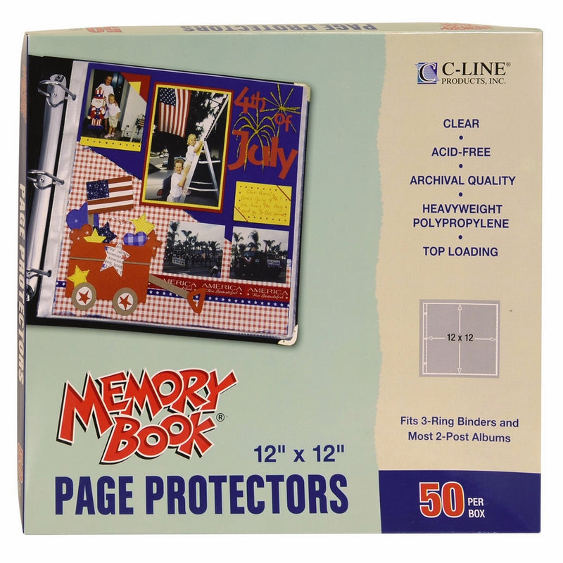 C-Line Memory Book 12 x 12 Inch Scrapbook Page Protectors, Clear Poly, Top Load, 50 Pages per Box (62227)