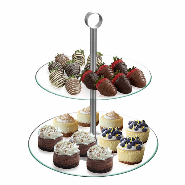 Dessert Tower-Two Tier, Round Glass Display Stand for Cookies, Cupcakes, Pastries, Hors d'oeuvres and Appetizers-Great for Parties by Chef Buddy