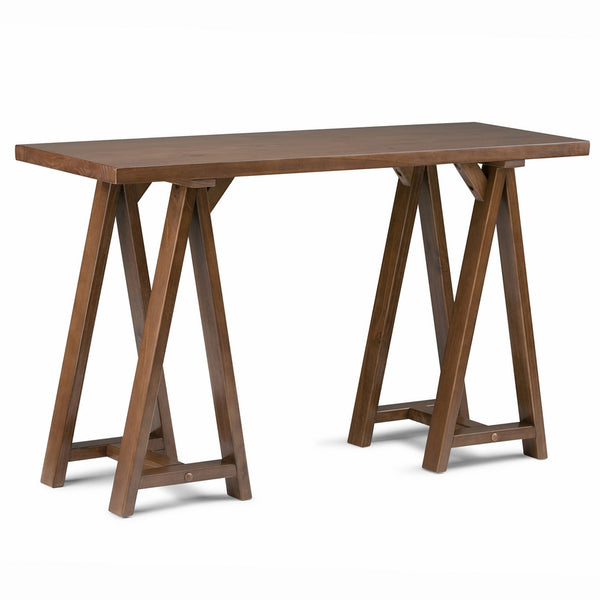 Simpli Home Sawhorse Solid Wood Console Sofa Table, Medium Saddle Brown