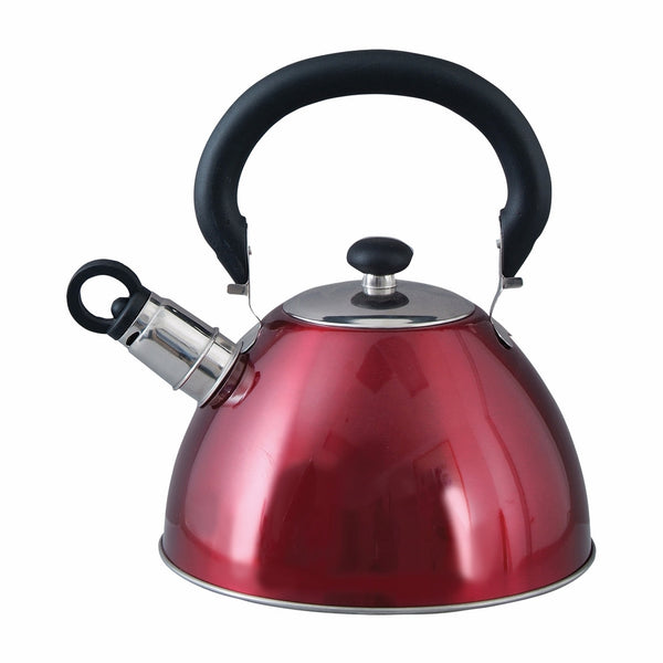 Mr. Coffee Morbern Stainless Steel Whistling Tea Kettle, 1.8-Quart, Red