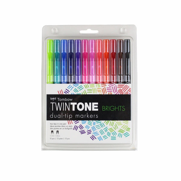Tombow Twintone Marker Set 12-Pack Dual-Tip, Bright