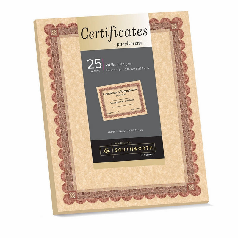 Southworth Parchment Certificates, 8.5" x 11", 24 lb, Copper, Red and Brown Border, 25 Count (CT5R)