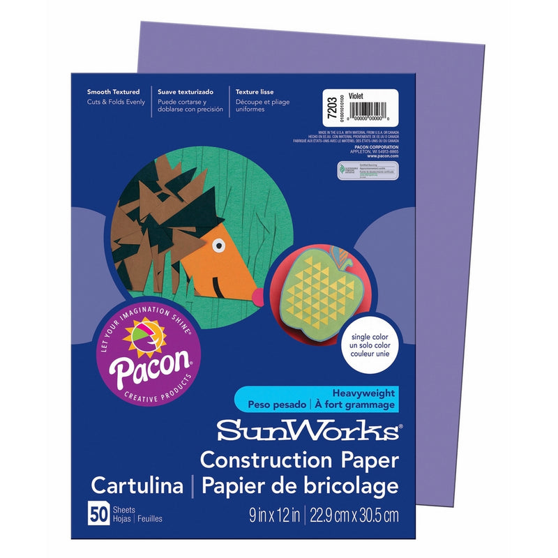 Pacon SunWorks Construction Paper, 9-Inches by 12-Inches, 50-Count, Violet (7203)