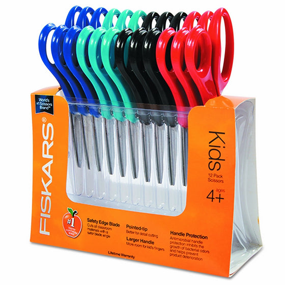 Fiskars 95037197J Pointed-tip Kids Scissors 5 Inch, 12 Pack, Color Received May Vary