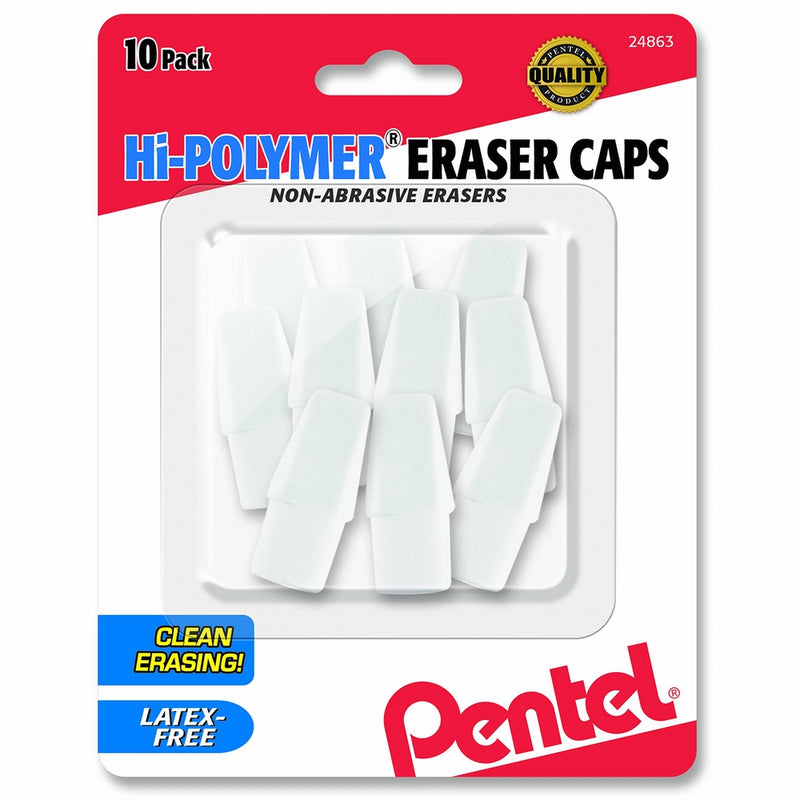 Pentel Hi-Polymer Eraser Caps Non-Abrasive, Pack of 10 (ZEH02BP10)