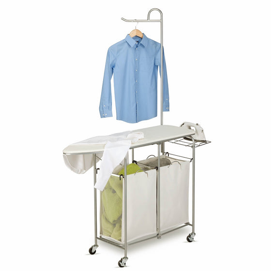 Honey-Can-Do Rolling Laundry Sorter with Ironing Board and Shirt Hanger