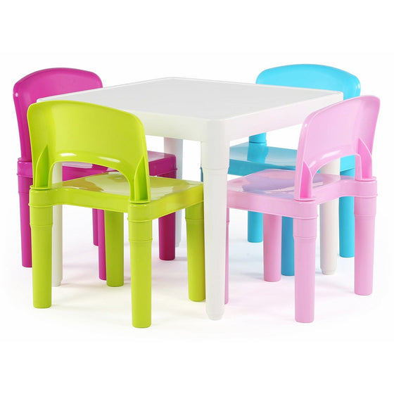 Tot Tutors Kids Plastic Table and 4 Chairs Set, Bright Colors