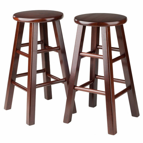 Winsome Set Of 2 Square Leg, 24-inch Counter Stool, Antique Walnut