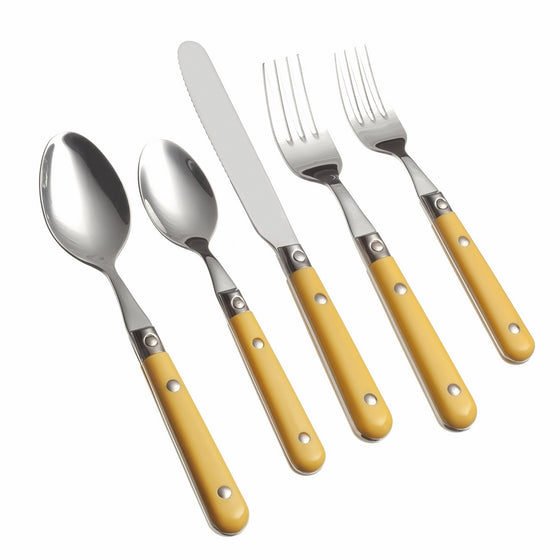 Ginkgo International Le Prix 20-Piece Stainless Steel Flatware Place Setting, Mimosa Yellow, Service for 4