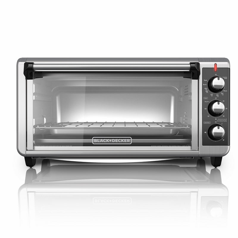 BLACKDECKER TO3250XSB 8-Slice Extra Wide Convection Countertop Toaster Oven, Includes Bake Pan, Broil Rack & Toasting Rack, Stainless Steel/Black