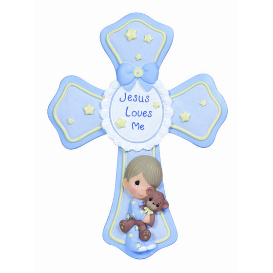 Precious Moments, Jesus Loves Me, Boy, Resin Cross With Stand, 132403