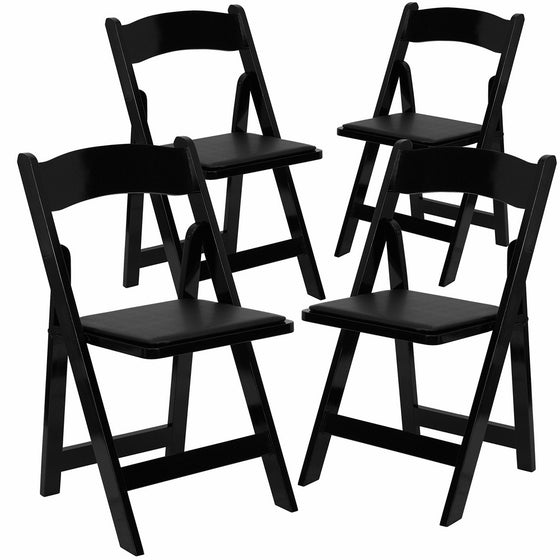 Flash Furniture 4 Pk. HERCULES Series Black Wood Folding Chair with Vinyl Padded Seat