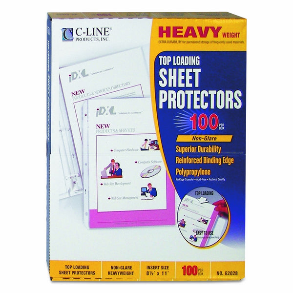 C-Line Top Loading Heavyweight Poly Sheet Protectors, Non-Glare, 8.5 x 11 Inches, 100 per Box (62028)