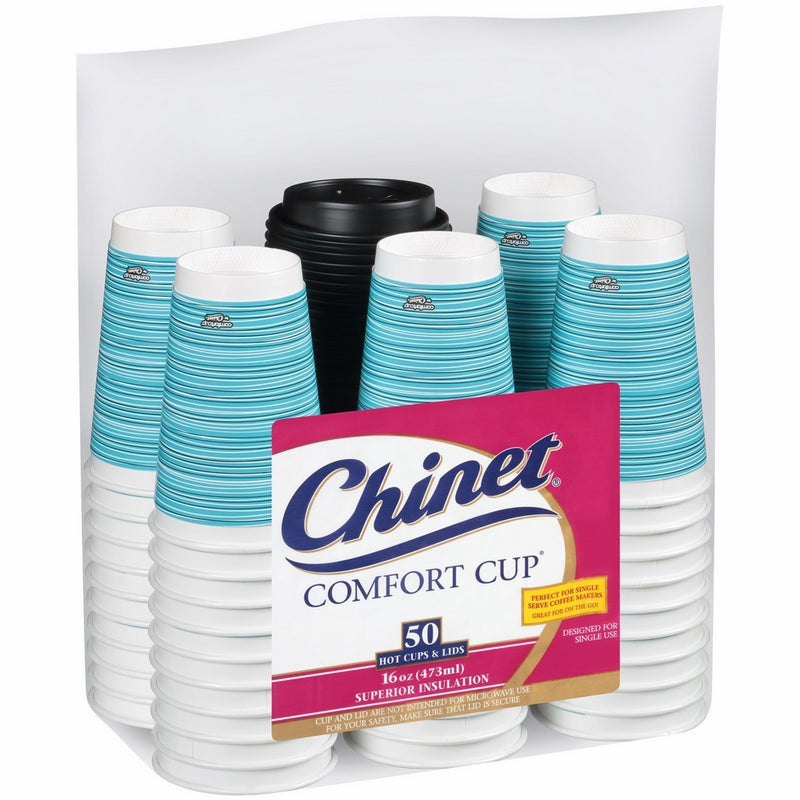 Chinet Comfort Cup 16-Ounce Cups, 50-Count Cups & Lids (Assorted Colors)