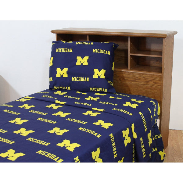 College Covers Michigan Wolverines Printed Sheet Set - Queen - Solid