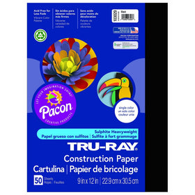Pacon Tru-Ray Construction Paper, 9-Inches by 12-Inches, 50-Count, Black (103029)