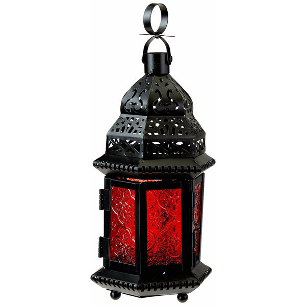 Malibu Creations 13245 4-1/2" X 3-3/4" X 10-1/4" Red Moroccan Candle Lantern