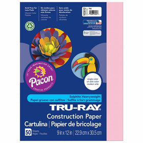 Pacon Tru-Ray Construction Paper, 9-Inches by 12-Inches, 50-Count, Pink (103012)
