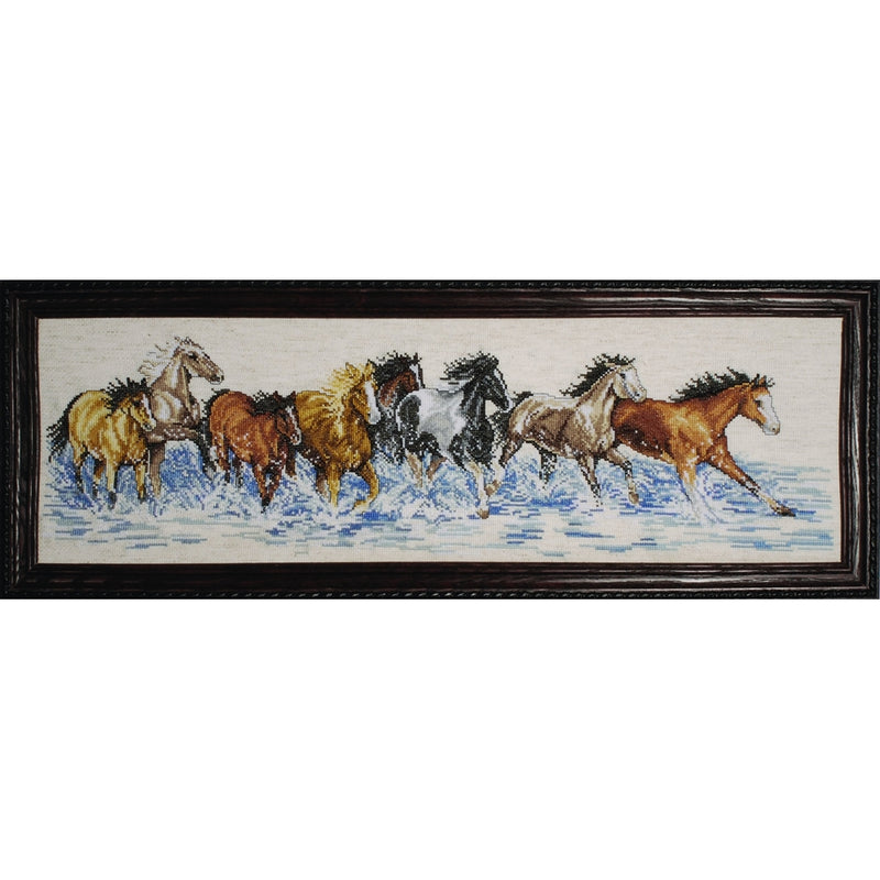Design Works Crafts 2499 Splashdown Horses Counted Cross Stitch Kit, 8" x 22", Various