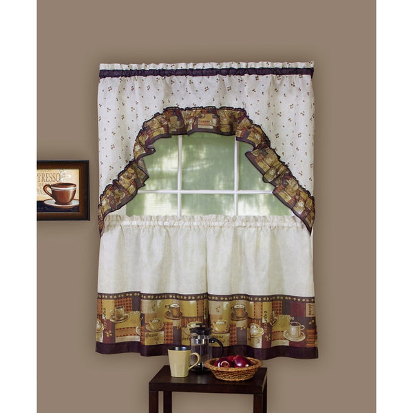 Achim Home Furnishings Coffee Tier and Swag Window Treatment Set, 57 by 36-Inch, Brown