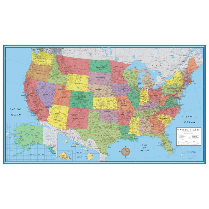24x36 United States, USA Classic Elite Wall Map Mural Poster (Paper Rolled)