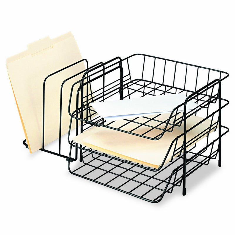 Fellowes 72331 Wire Triple Tray with Sorter, Front Load, Letter Size, Black