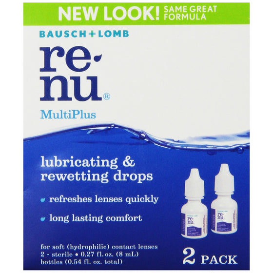 Bausch & Lomb ReNu MultiPlus Lubricating & Rewetting Drops, 2-Count, 0.27-Ounce Bottles