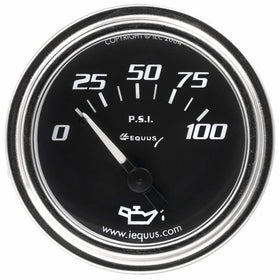 Equus 7234 2" Mechanical Oil Pressure Gauge, Chrome with Black Dial
