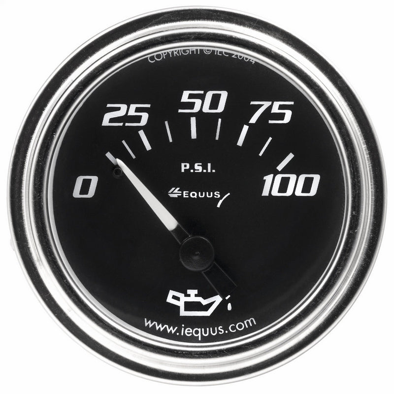 Equus 7234 2" Mechanical Oil Pressure Gauge, Chrome with Black Dial