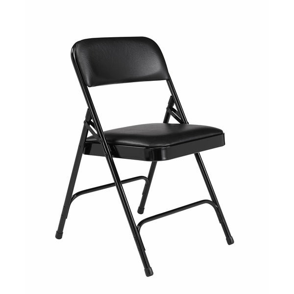 National Public Seating 1200 Series Steel Frame Upholstered Premium Vinyl Seat and Back Folding Chair with Double Brace, 480 lbs Capacity, Caviar Black/Black (Carton of 4)