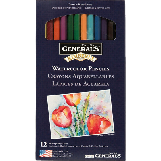 General Pencil Kimberly Watercolor Pencils 12/Pkg-Assorted Colors