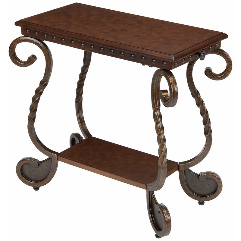 Ashley Furniture Signature Design - Rafferty Chairside End Table - Antique Finish with Metal Base - Rectangular - Dark Brown